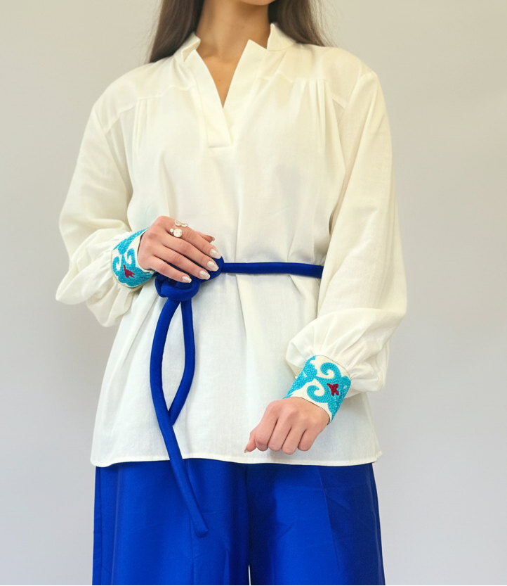 White Tori blouse – fits AU L/XL, elegant Persian-inspired fashion by LENALIA
