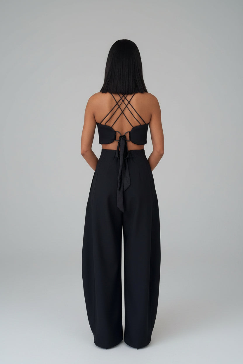 Damineh black top detail – LENALIA Persian-inspired luxury fashion Australia