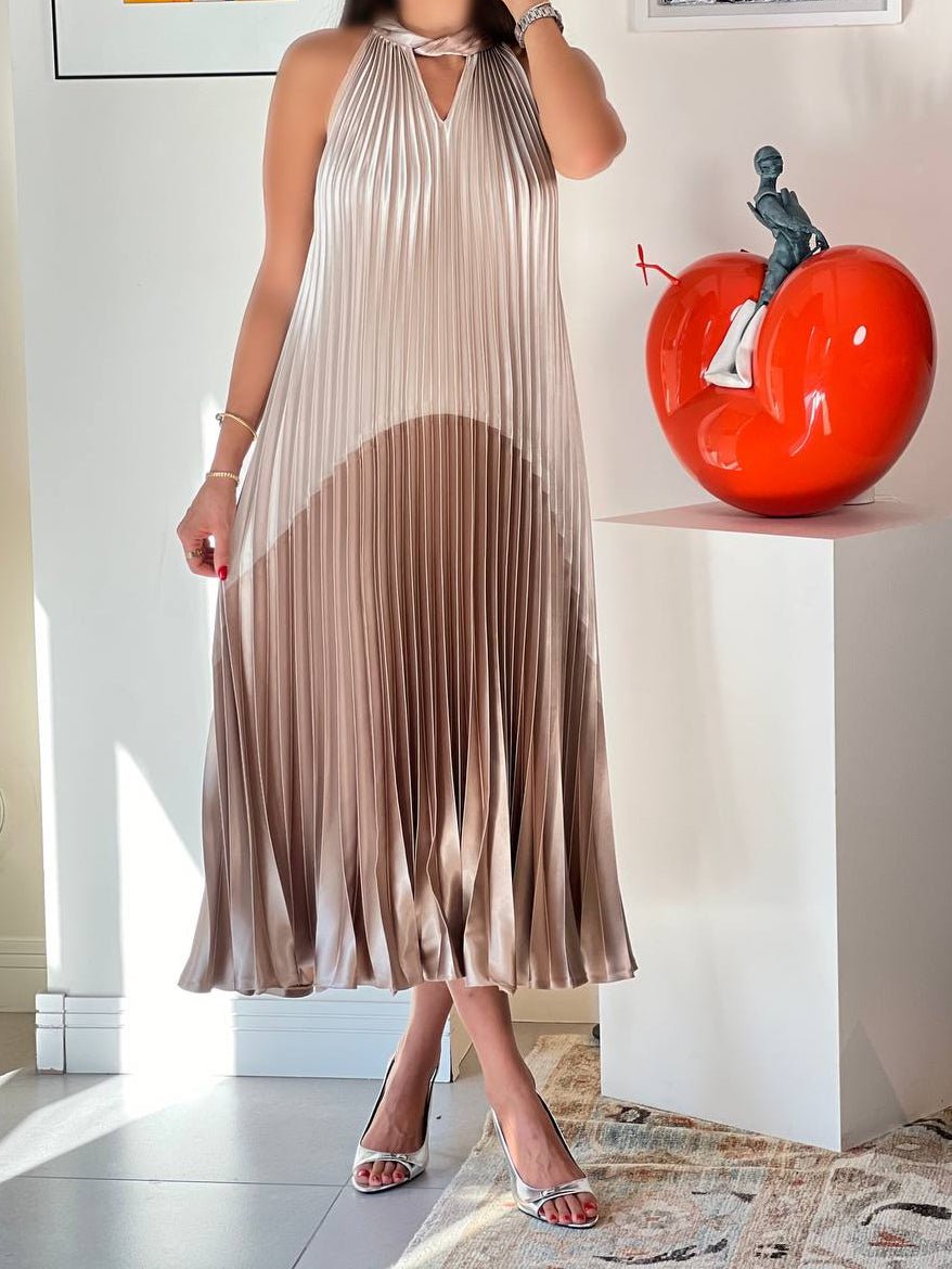 Beige Plated Dress - LENALIA