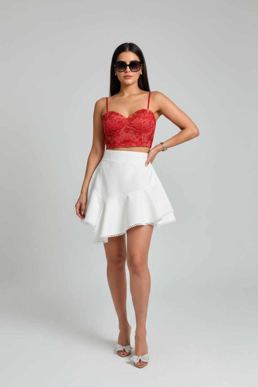 White Fal mini skirt – fits AU size 8 (small), Persian-inspired luxury fashion by LENALIA
