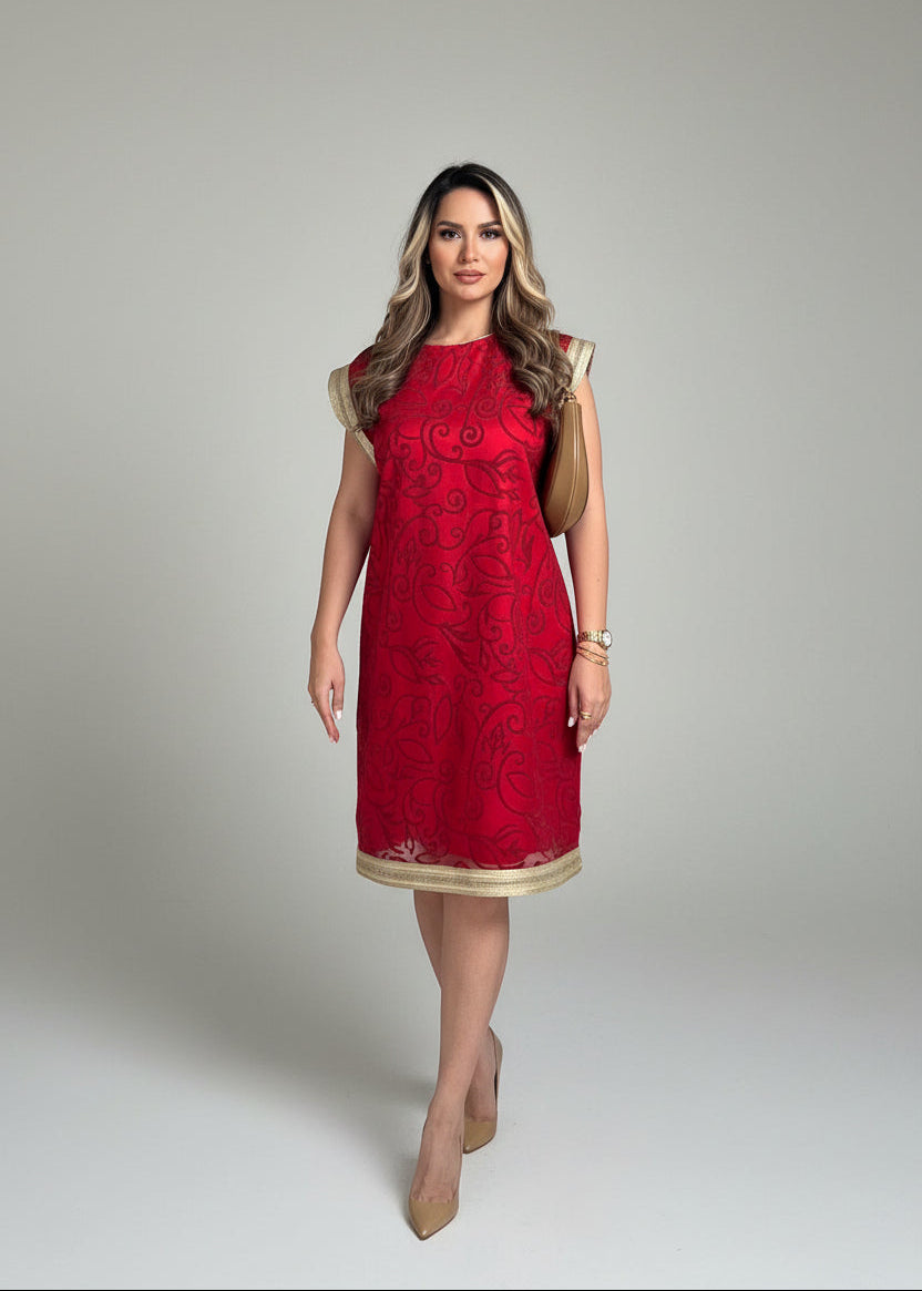 Red floral velvet dress - LENALIA Persian luxury fashion
