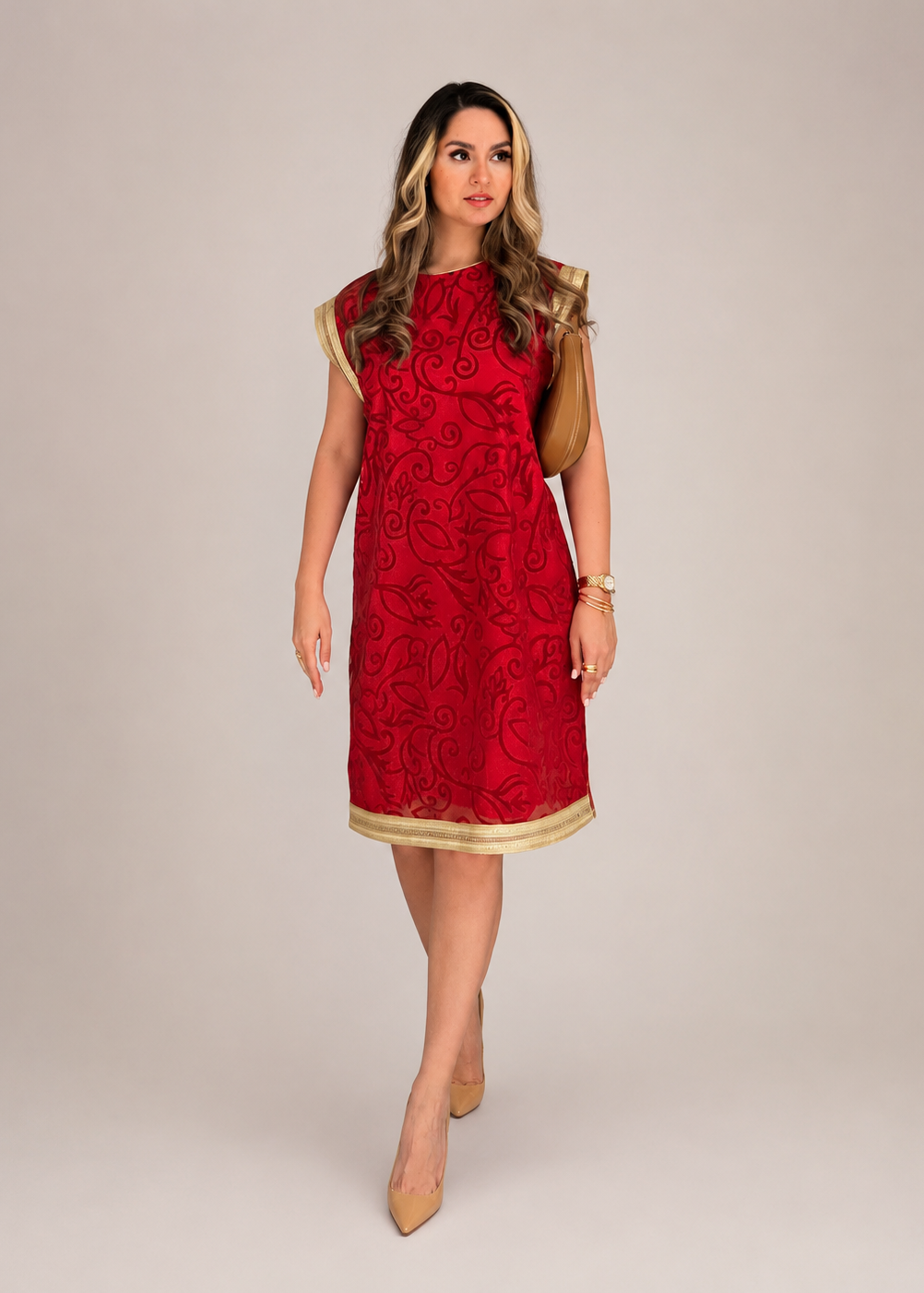 Red floral velvet dress - LENALIA Persian luxury fashion