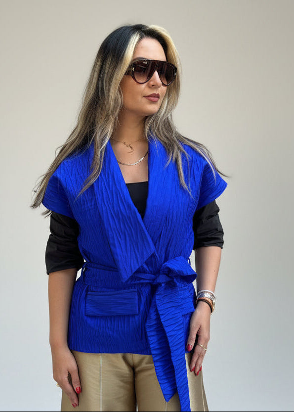 Navy Lena vest with belt
