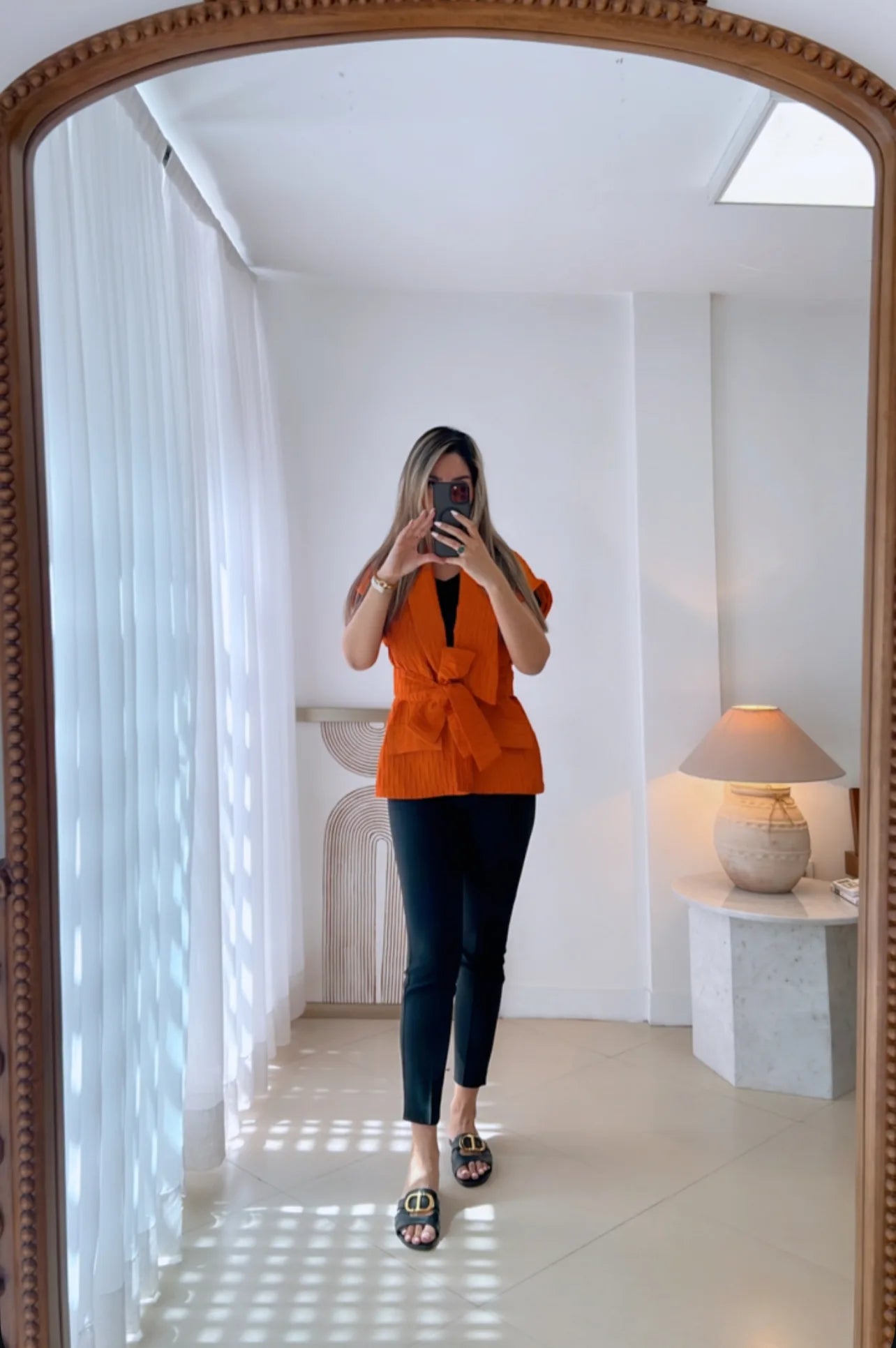 LENALIA Lena orange vest – free size, Persian-inspired luxury fashion with belt