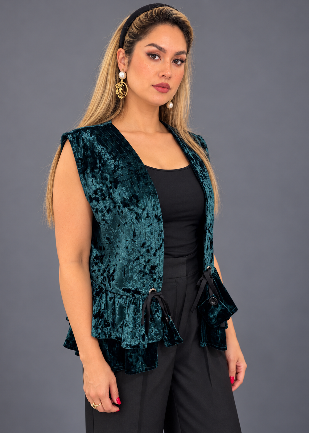 Green velvet vest luxury designer piece