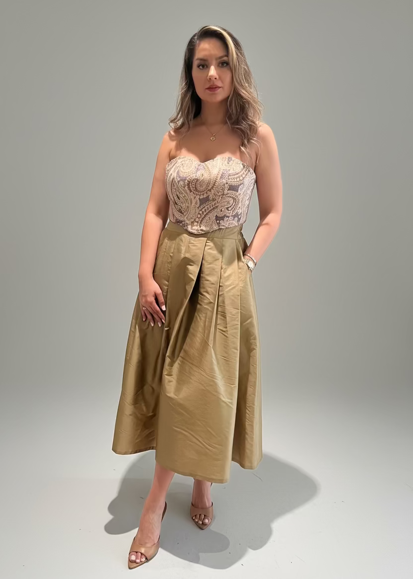 Beige taffeta midi skirt – LENALIA Persian couture luxury women's fashion Australia