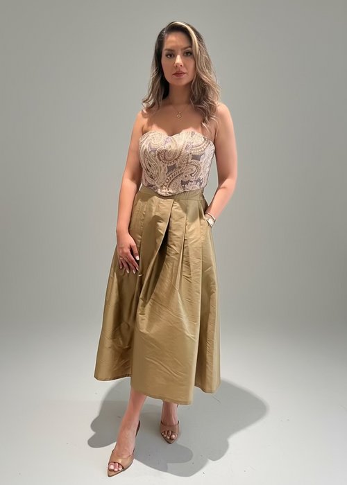 Beige taffeta midi skirt – LENALIA Persian couture luxury women's fashion Australia