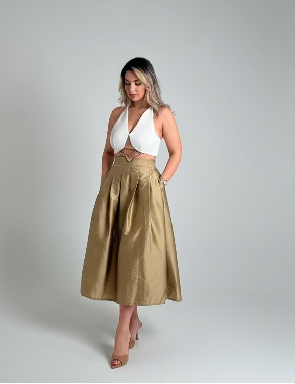 Beige taffeta midi skirt – LENALIA Persian couture luxury women's fashion Australia