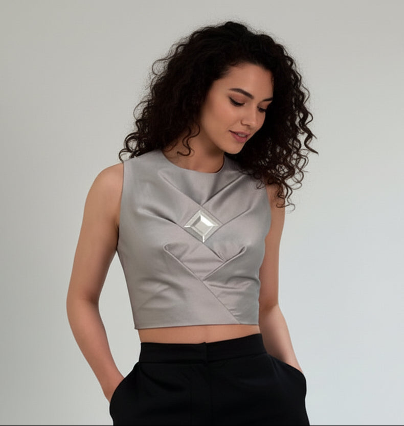 Lozi taffeta top with adjustable back strap – fits AU 6-8, Persian-inspired luxury fashion by LENALIA