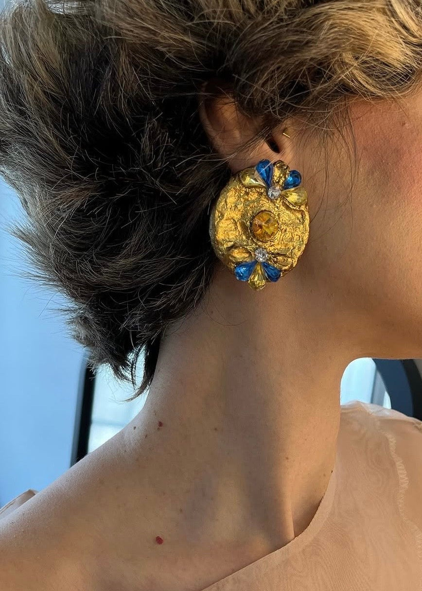 Pair of gold earrings with gemstones - Houran