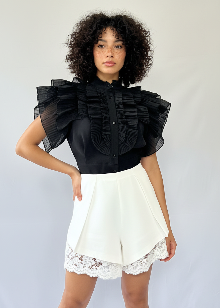 White lace-trim shorts - LENALIA designer shorts