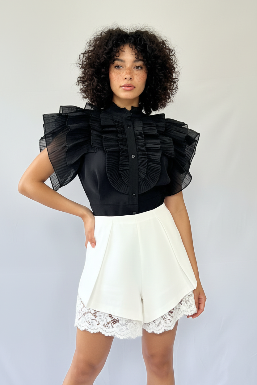 White lace-trim shorts - LENALIA designer shorts