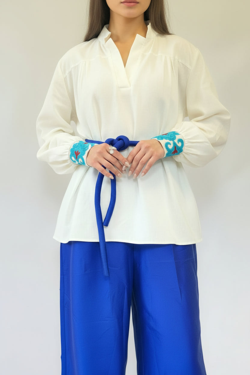 White Tori blouse – fits AU L/XL, elegant Persian-inspired fashion by LENALIA