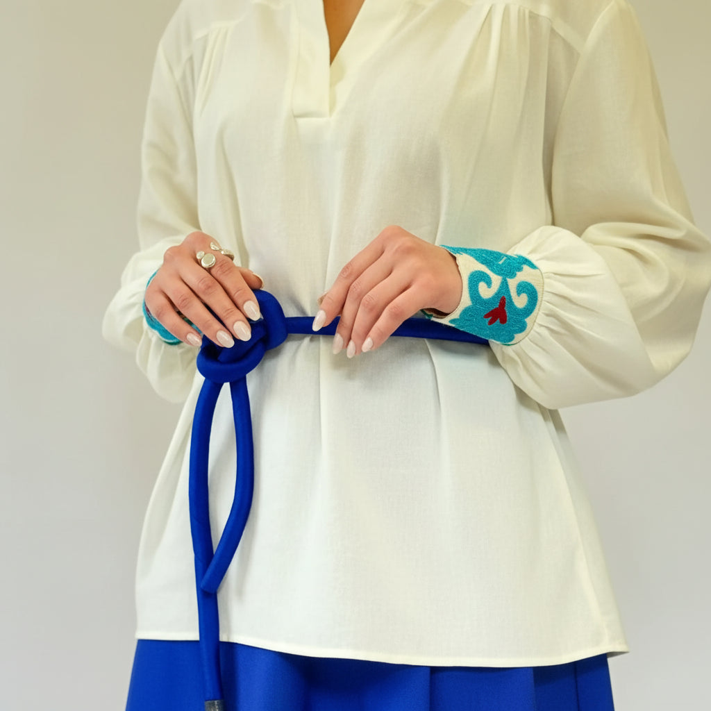 White Tori blouse – fits AU L/XL, elegant Persian-inspired fashion by LENALIA