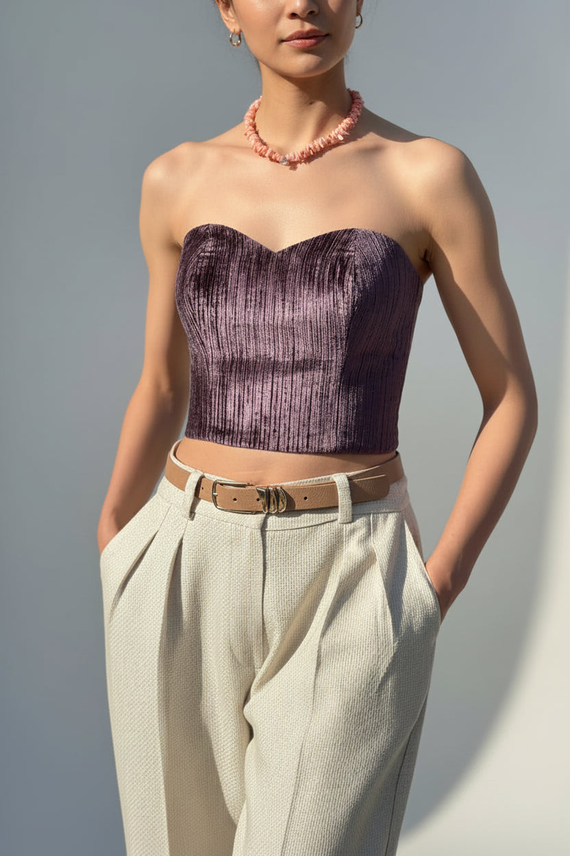 Velvet crop top in red with adjustable straps