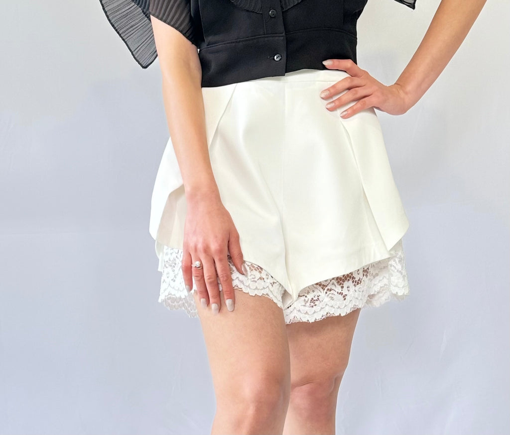 White lace-trim shorts - LENALIA designer shorts