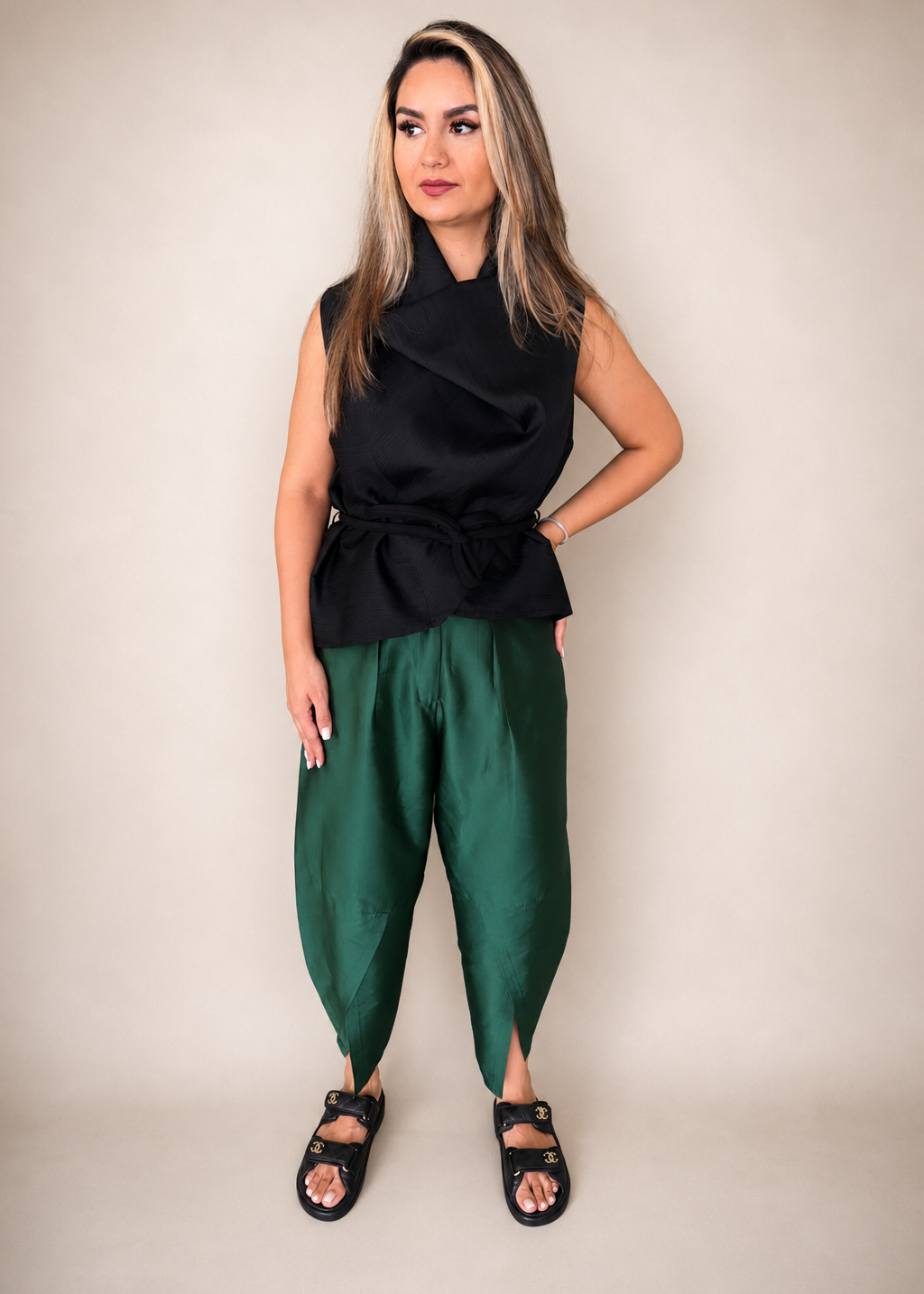 reen slit taffeta pants - LENALIA designer pants with side slits
