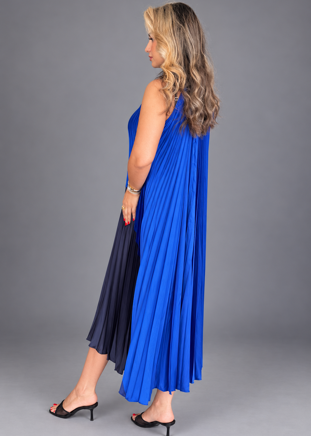 Blue Plated Dress - LENALIA