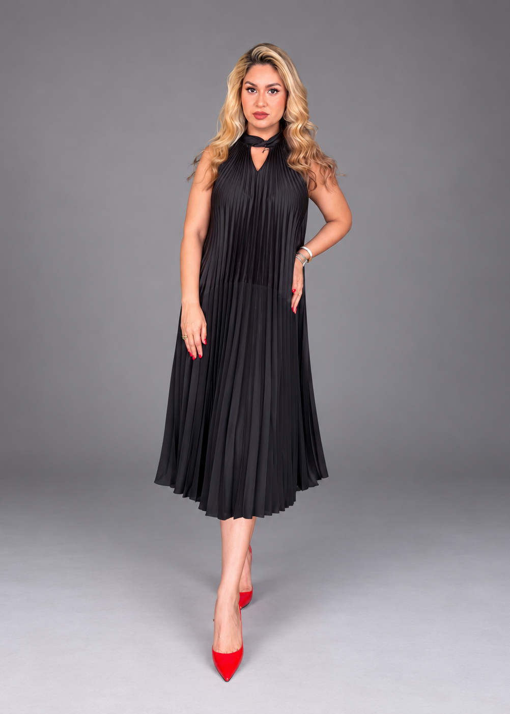 Black Plated Dress - LENALIA