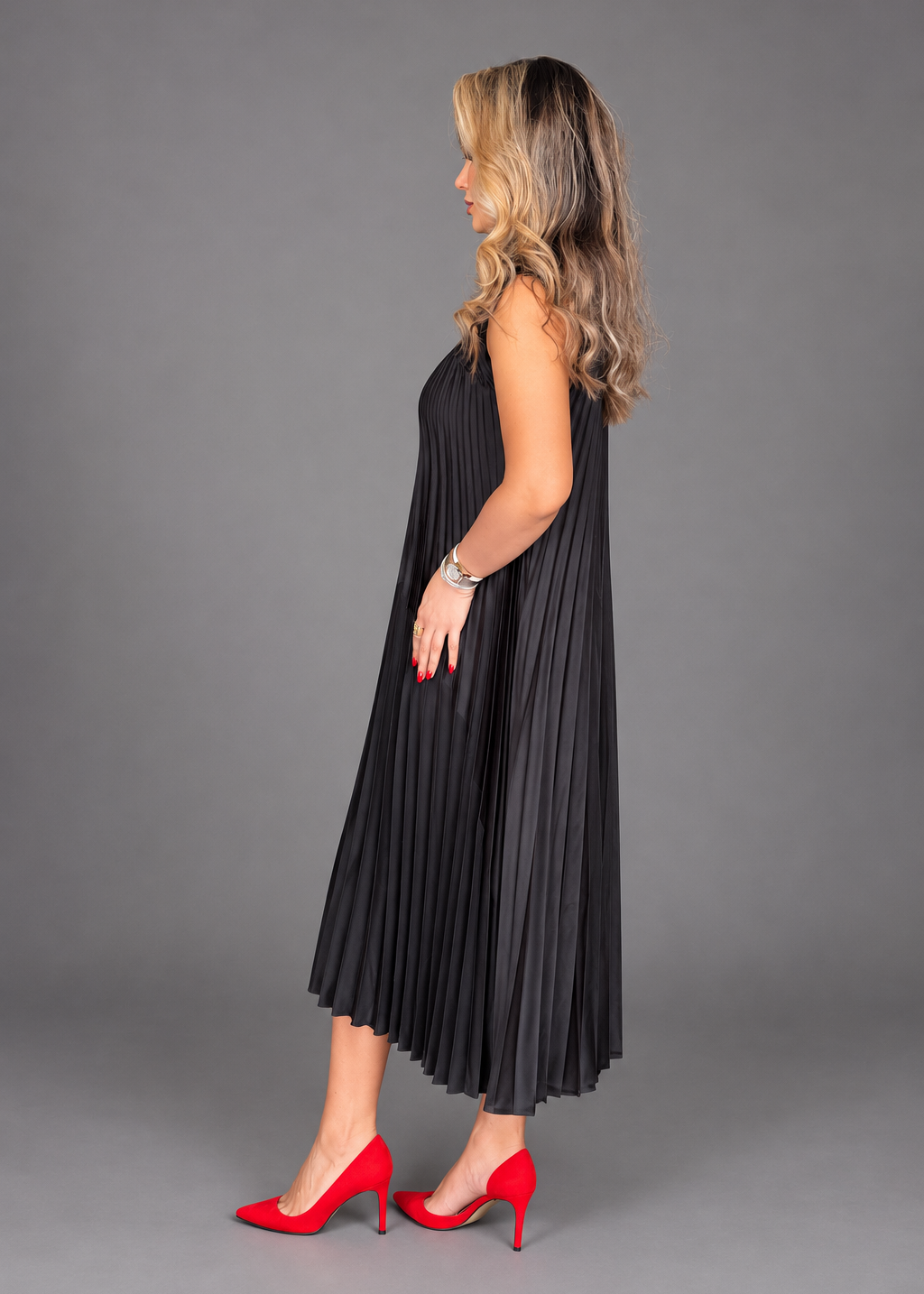 Black Plated Dress - LENALIA