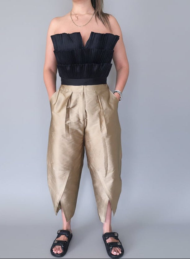 Slit Taffeta Pants Gold - LENALIA
