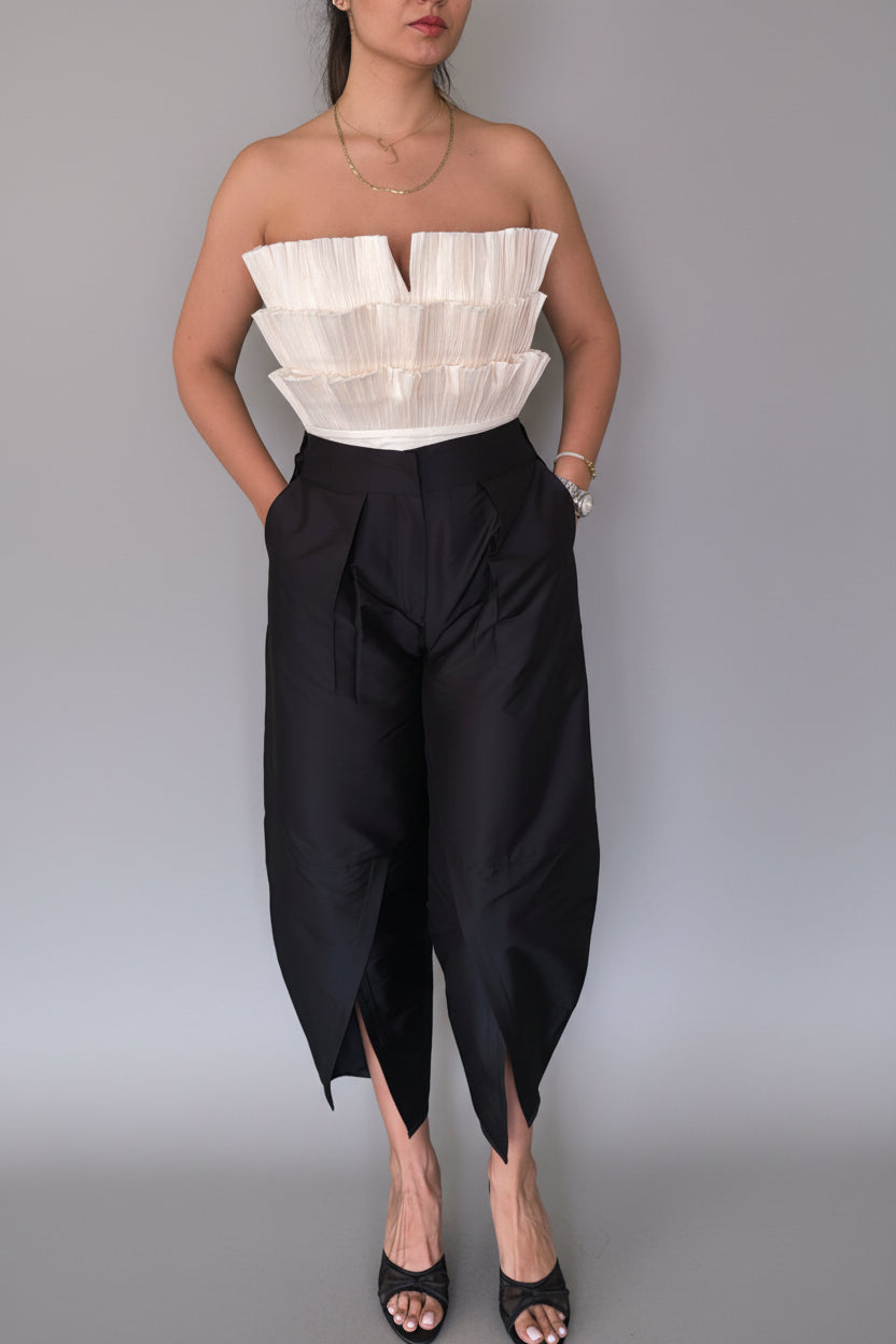 Slit taffeta pants - LENALIA designer pants with side slits