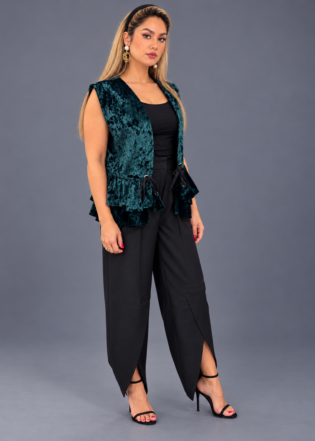 Green velvet vest luxury designer piece