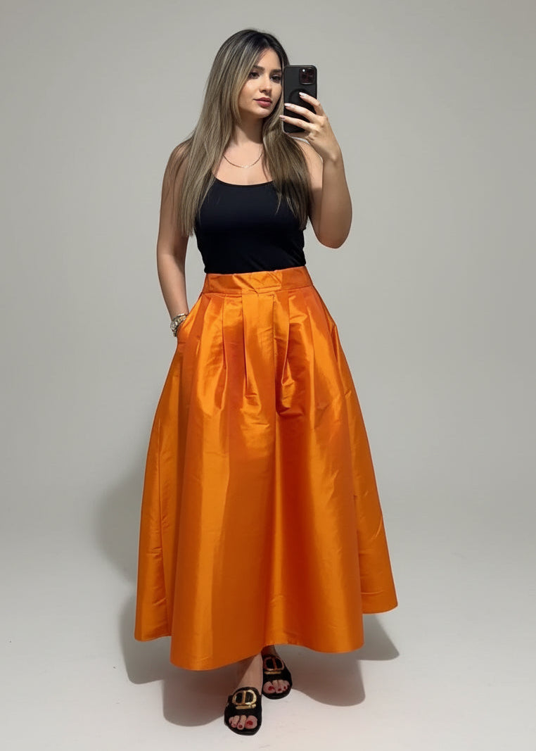 Orange taffeta skirt luxury statement piece